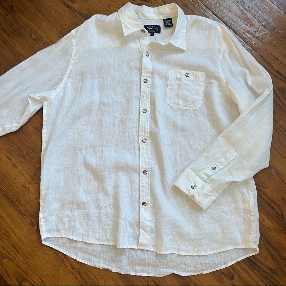 Nat Nast‎ Luxury Original 100% Linen White Long Sleeve Button Down Shirt in XXL